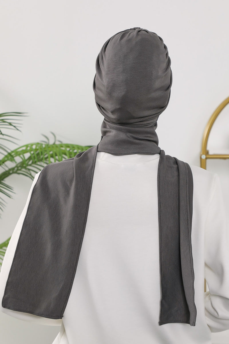 Instant Turban Hijab with Long Scarf, Stretchy Soft Fabric Headwrap for Women, One Size All Season Modest Head Cover,B-80O