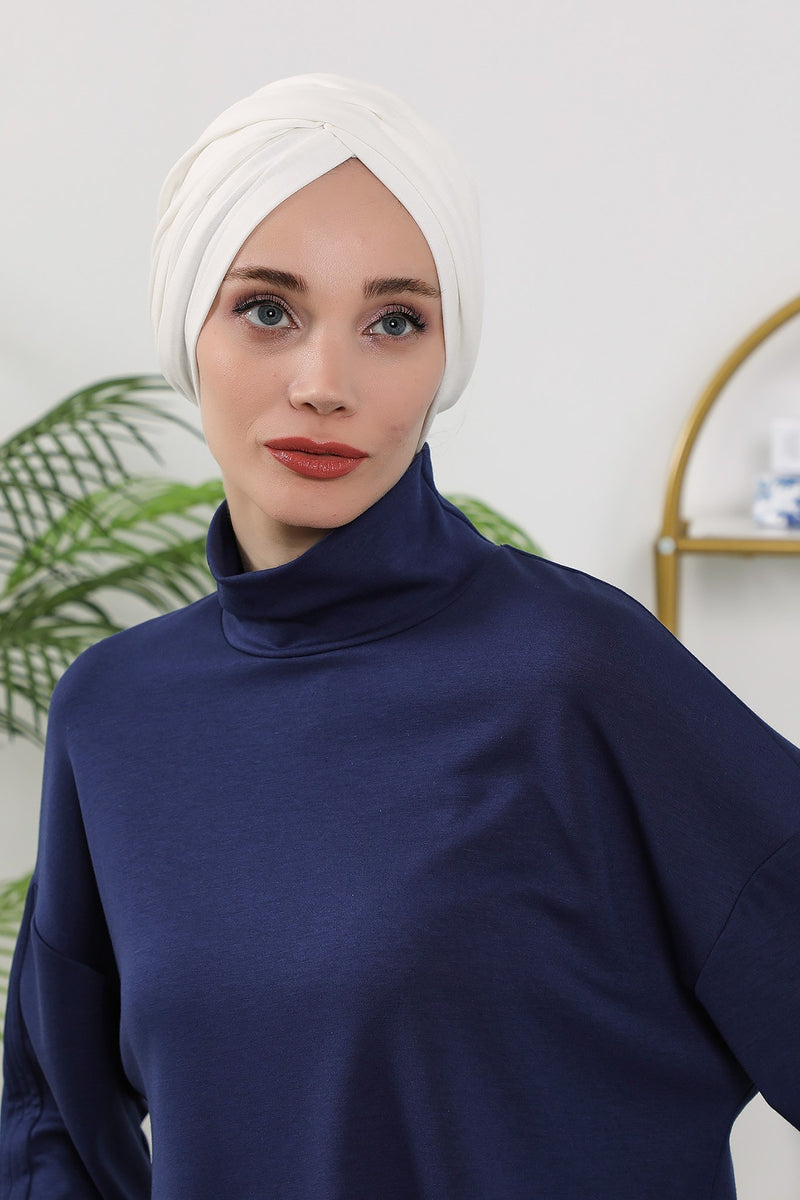 One Size Twist Front Bonnet Hijab, Soft Stretch Double Face Fabric Turban for Women, Modest All Seasons Underscarf Cap,B-9O