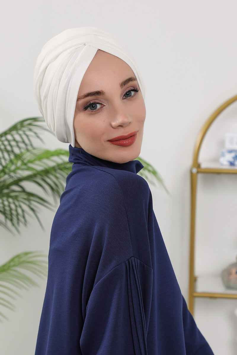 One Size Twist Front Bonnet Hijab, Soft Stretch Double Face Fabric Turban for Women, Modest All Seasons Underscarf Cap,B-9O