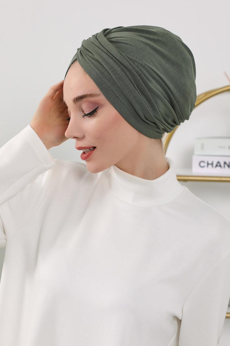 One Size Twist Front Bonnet Hijab, Soft Stretch Double Face Fabric Turban for Women, Modest All Seasons Underscarf Cap,B-9O