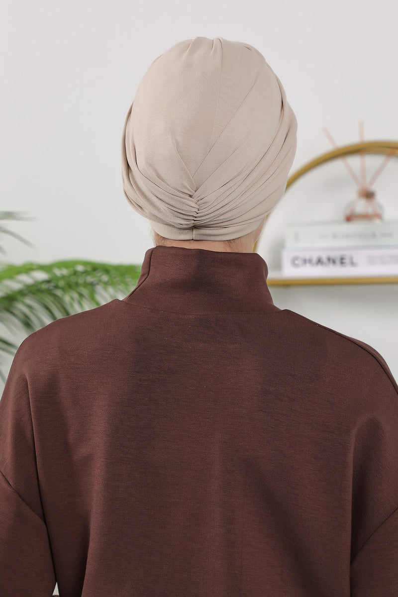 One Size Twist Front Bonnet Hijab, Soft Stretch Double Face Fabric Turban for Women, Modest All Seasons Underscarf Cap,B-9O