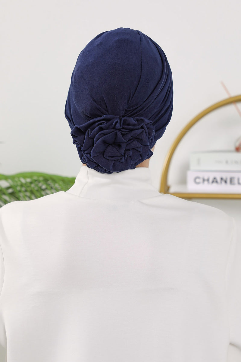 Floral Design Instant Turban Hijab for All Seasons, Ready to Wear Headscarf with Rose Accent, Soft Stretchy Fabric, Comfortable One Size Head Cover for Women,B-21O