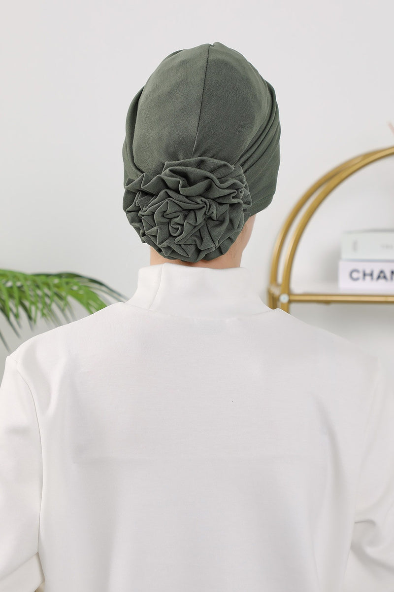 Floral Design Instant Turban Hijab for All Seasons, Ready to Wear Headscarf with Rose Accent, Soft Stretchy Fabric, Comfortable One Size Head Cover for Women,B-21O