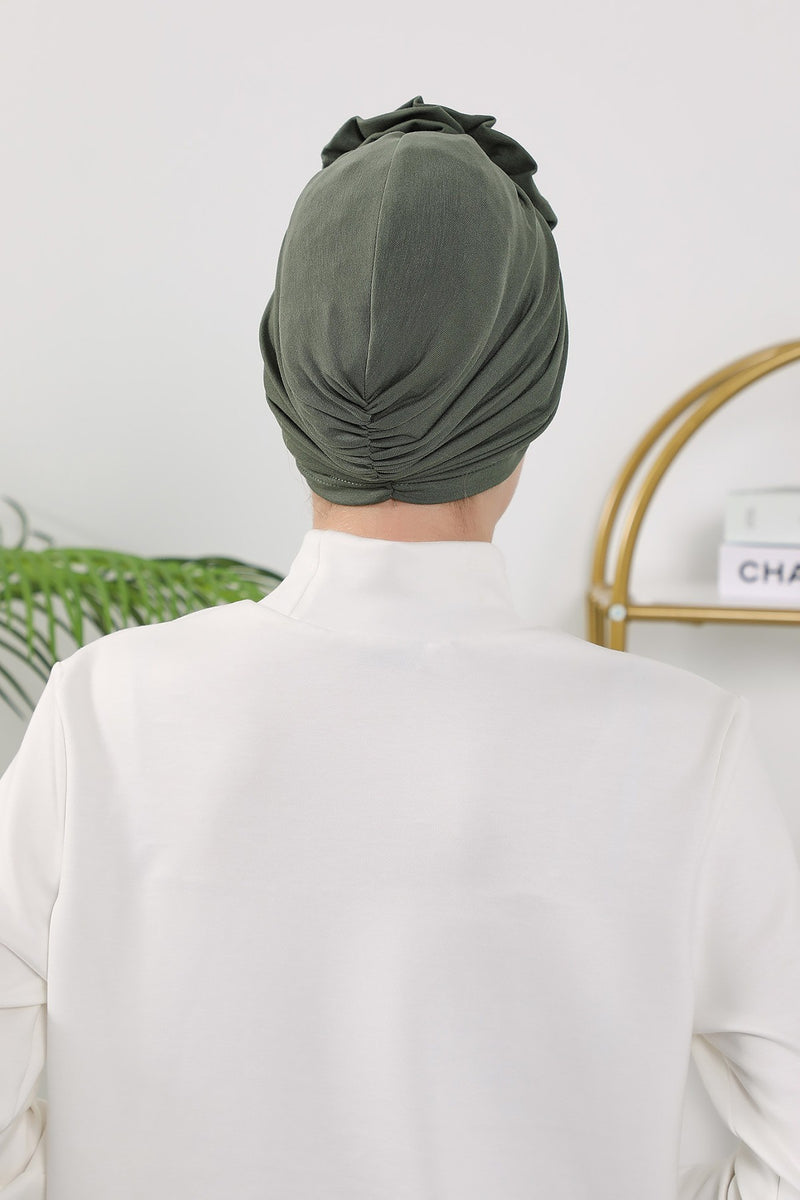 Floral Design Instant Turban Hijab for All Seasons, Ready to Wear Headscarf with Rose Accent, Soft Stretchy Fabric, Comfortable One Size Head Cover for Women,B-21O