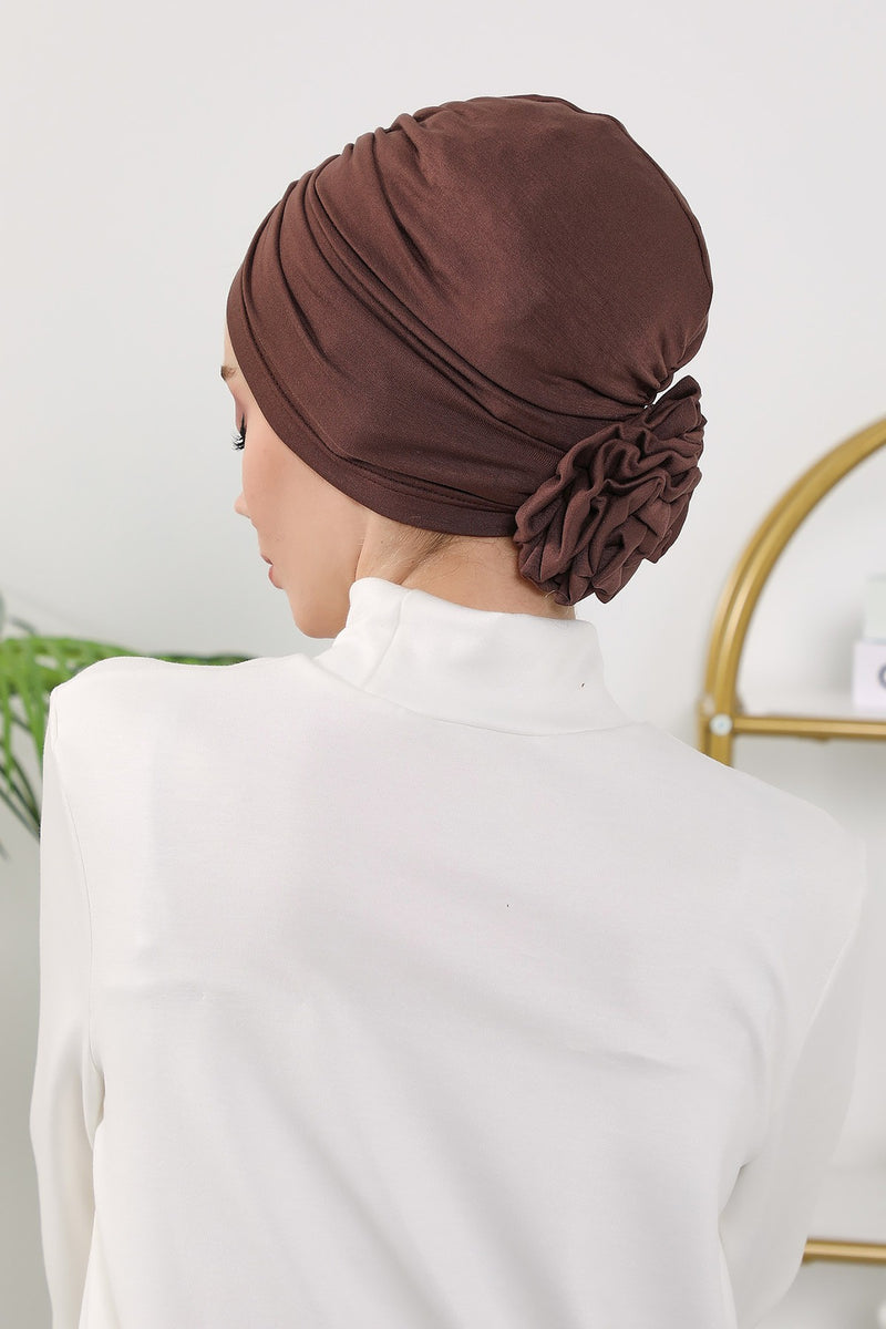 Floral Design Instant Turban Hijab for All Seasons, Ready to Wear Headscarf with Rose Accent, Soft Stretchy Fabric, Comfortable One Size Head Cover for Women,B-21O