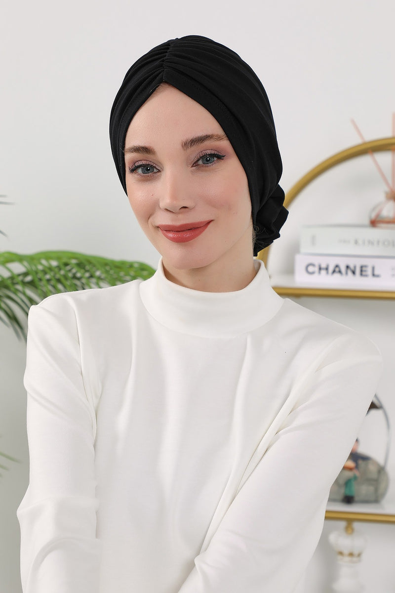 Floral Design Instant Turban Hijab for All Seasons, Ready to Wear Headscarf with Rose Accent, Soft Stretchy Fabric, Comfortable One Size Head Cover for Women,B-21O