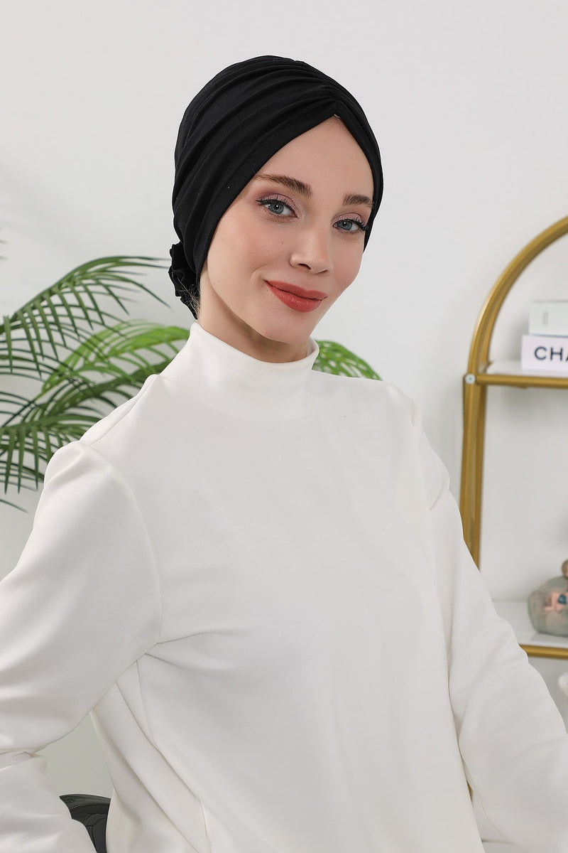 Floral Design Instant Turban Hijab for All Seasons, Ready to Wear Headscarf with Rose Accent, Soft Stretchy Fabric, Comfortable One Size Head Cover for Women,B-21O