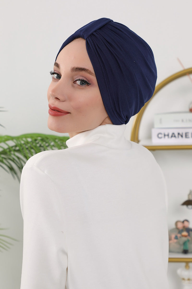 Stretchy All Season Turban Underscarf with Twist Front Design, Ready to Wear Women Bonnet for Daily Modest Wear,B-68O