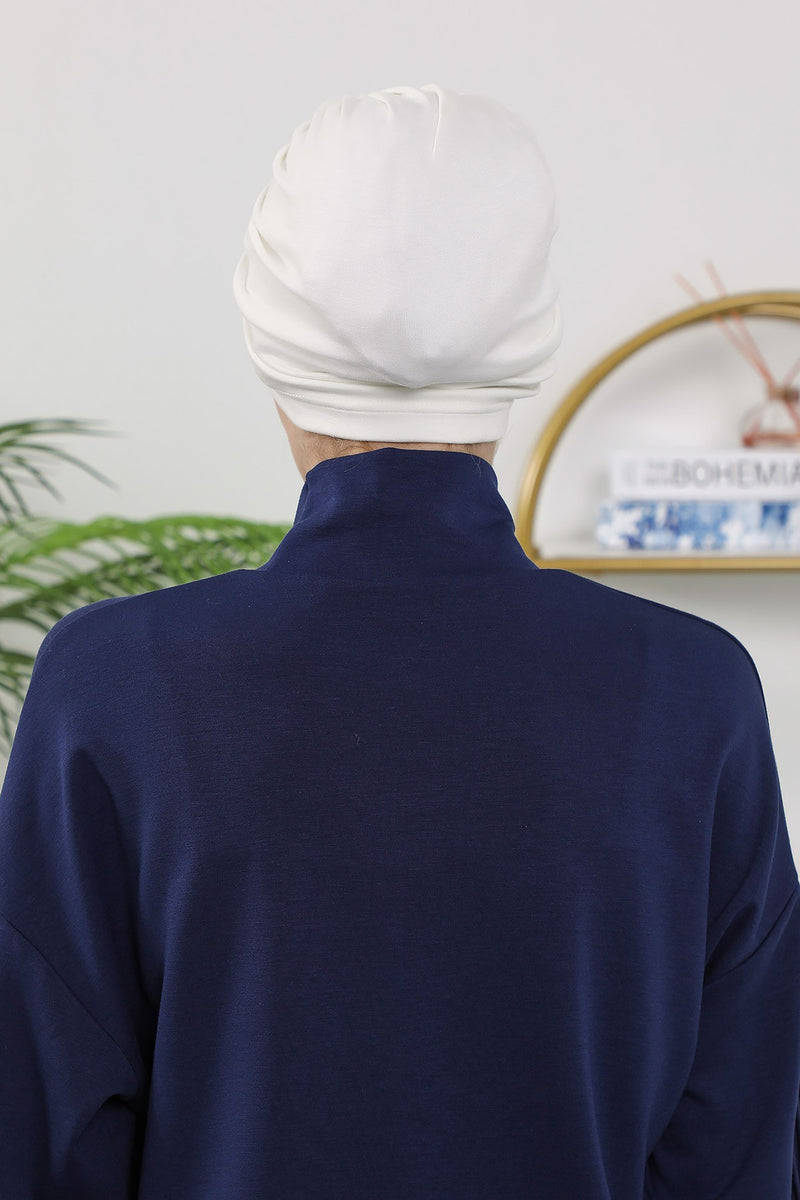 Stretchy All Season Turban Underscarf with Twist Front Design, Ready to Wear Women Bonnet for Daily Modest Wear,B-68O