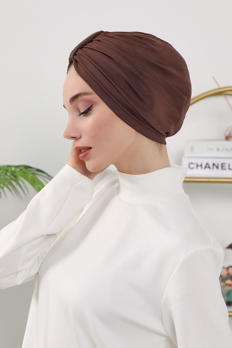 Stretchy All Season Turban Underscarf with Twist Front Design, Ready to Wear Women Bonnet for Daily Modest Wear,B-68O