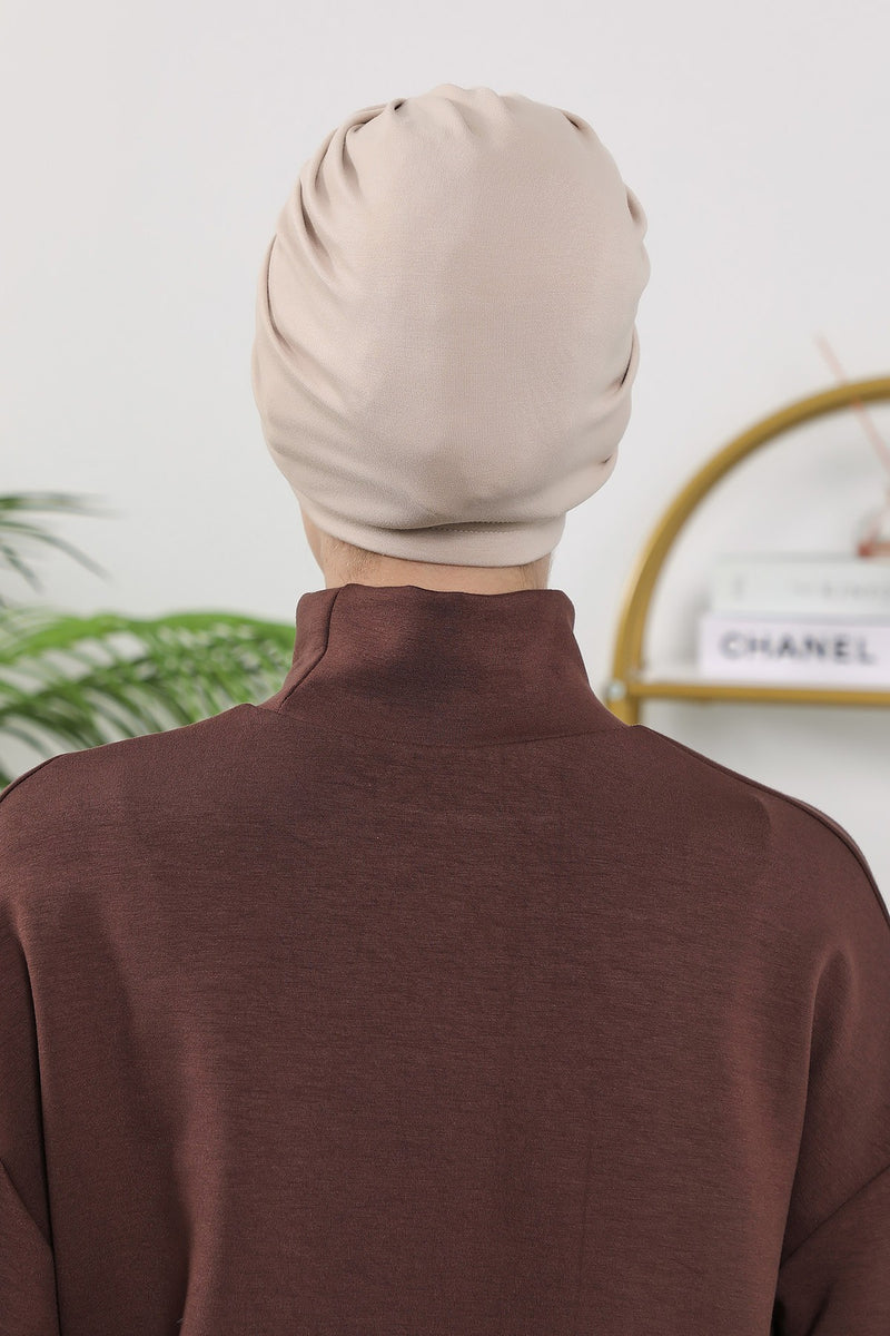 Stretchy All Season Turban Underscarf with Twist Front Design, Ready to Wear Women Bonnet for Daily Modest Wear,B-68O