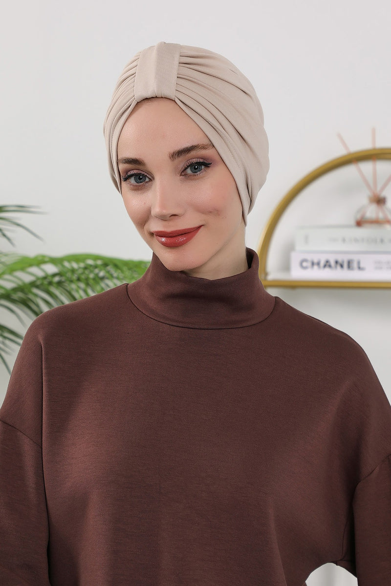 Stretchy All Season Turban Underscarf with Twist Front Design, Ready to Wear Women Bonnet for Daily Modest Wear,B-68O