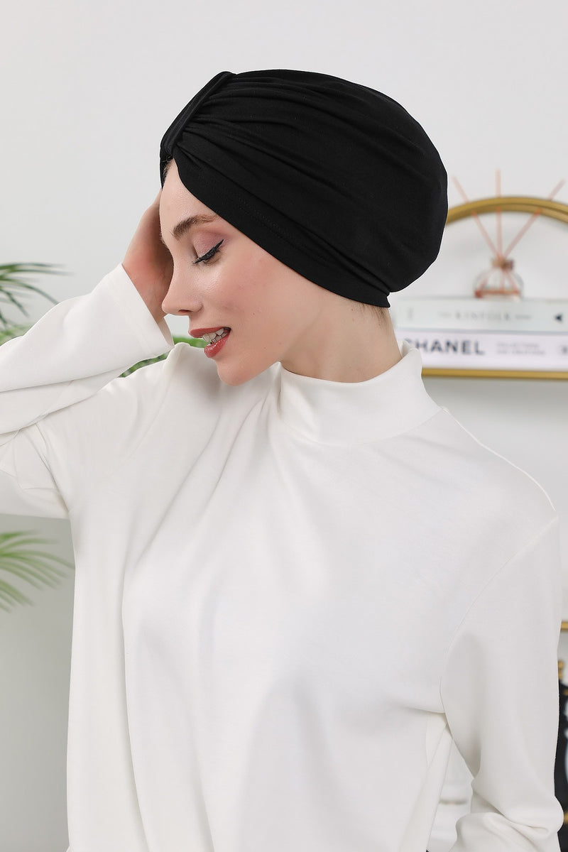 Stretchy All Season Turban Underscarf with Twist Front Design, Ready to Wear Women Bonnet for Daily Modest Wear,B-68O