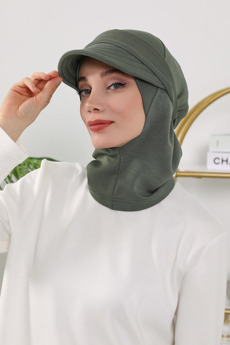 2 in 1 Modest Hijab Bonnet with Removable Visor, Instant Full Coverage Underscarf for Everyday Wear,B-82O