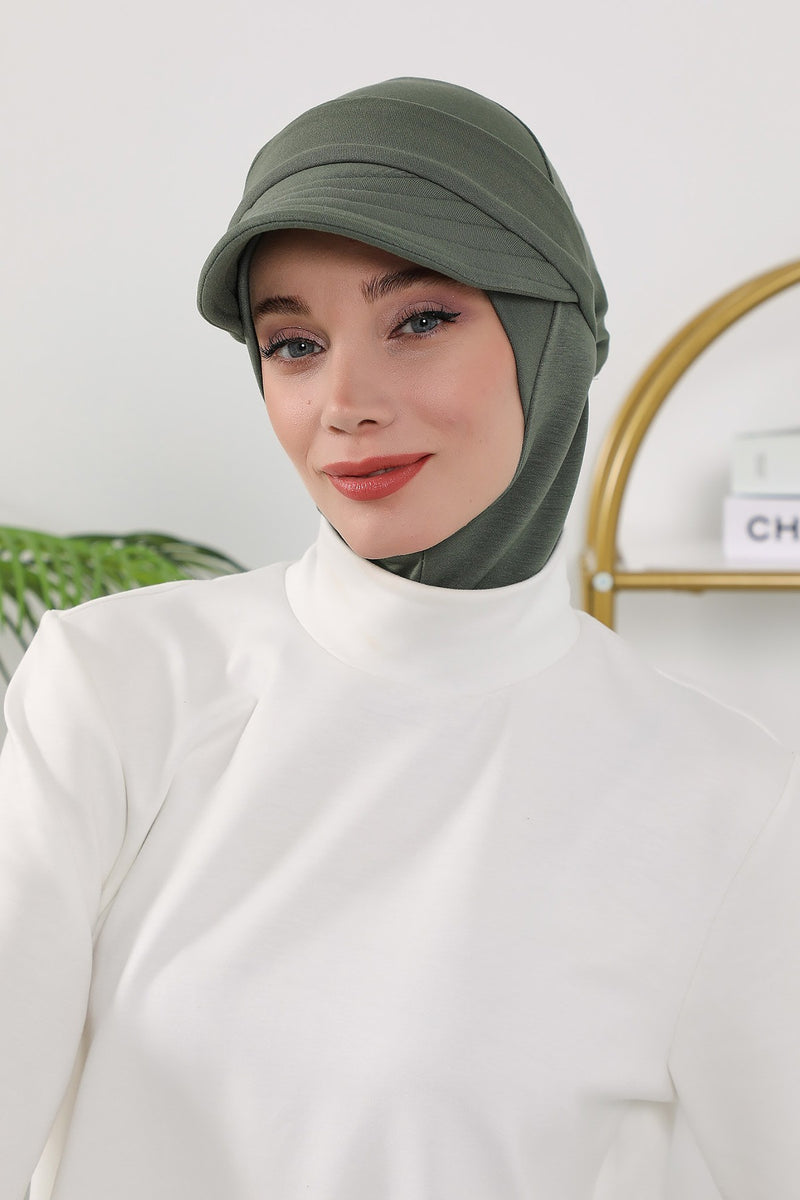 2 in 1 Modest Hijab Bonnet with Removable Visor, Instant Full Coverage Underscarf for Everyday Wear,B-82O