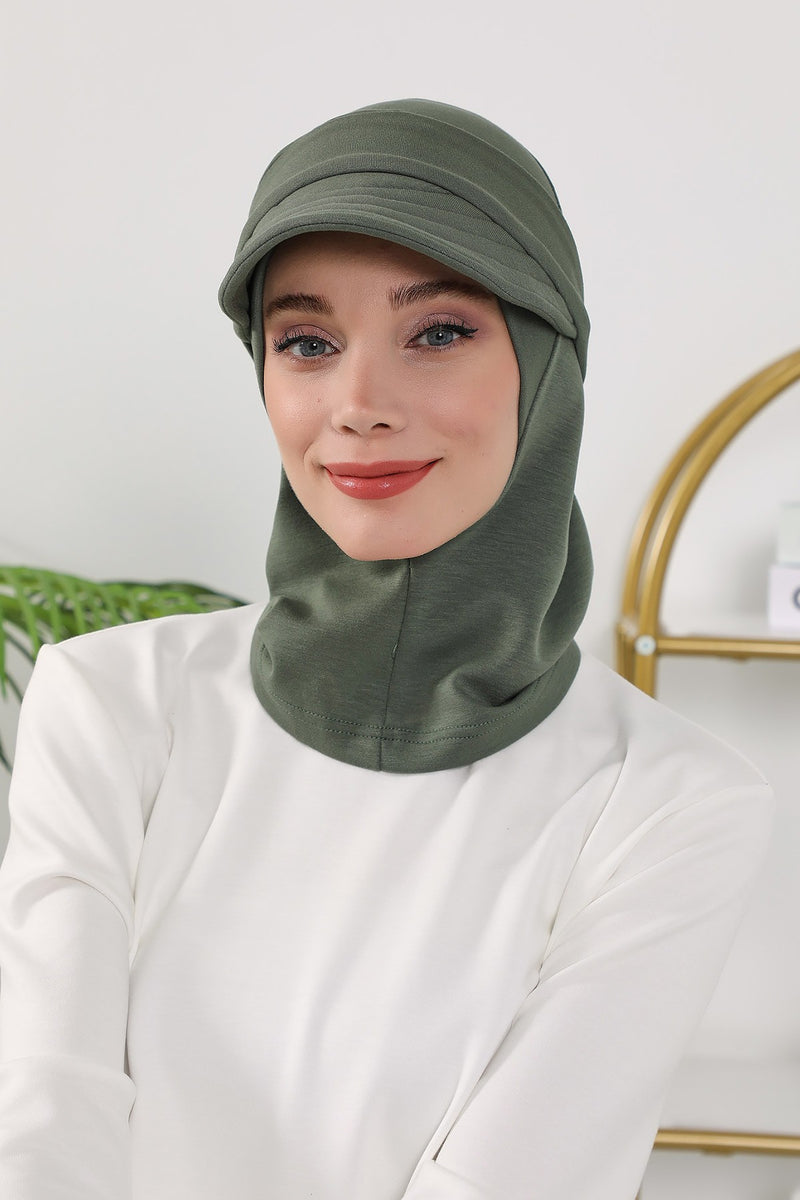 2 in 1 Modest Hijab Bonnet with Removable Visor, Instant Full Coverage Underscarf for Everyday Wear,B-82O