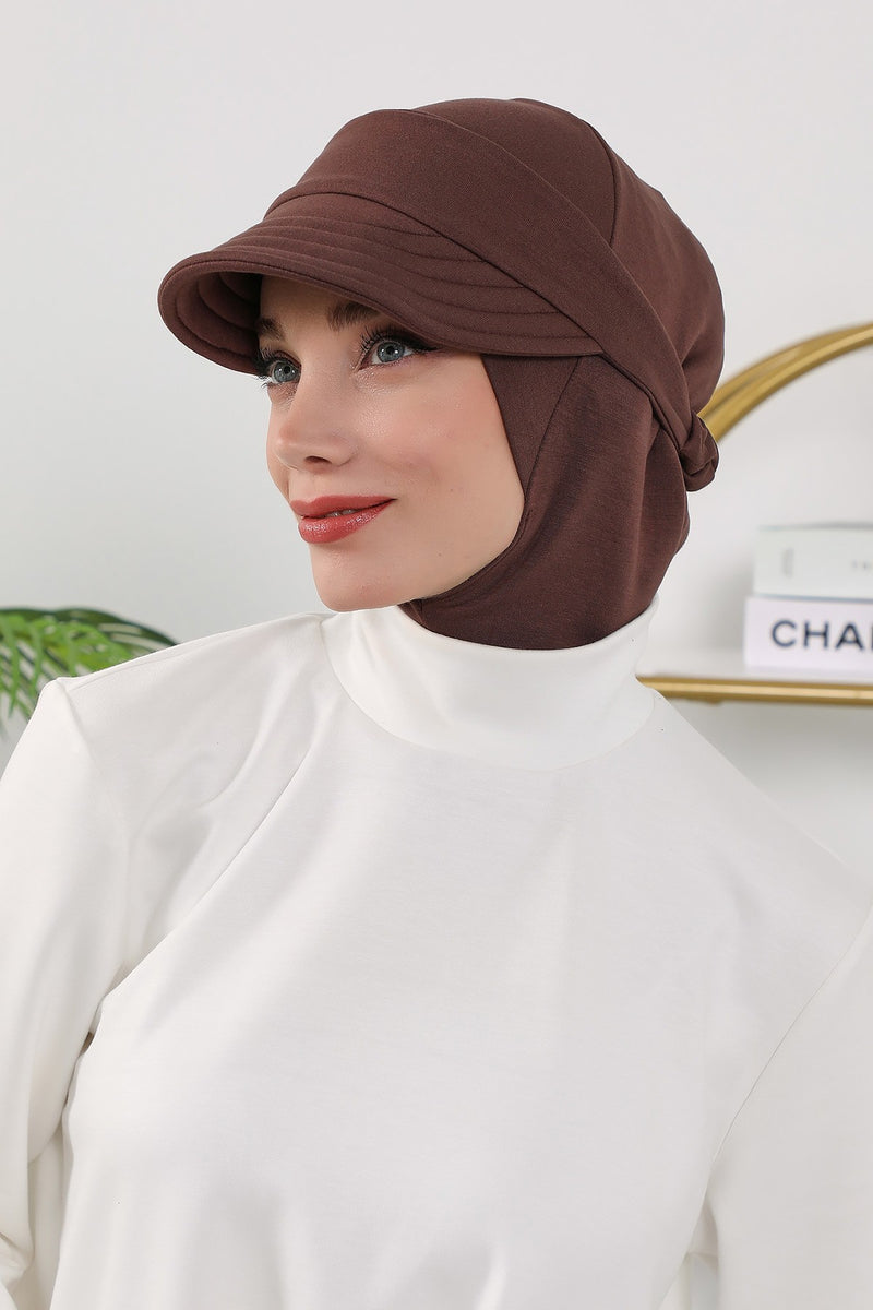2 in 1 Modest Hijab Bonnet with Removable Visor, Instant Full Coverage Underscarf for Everyday Wear,B-82O