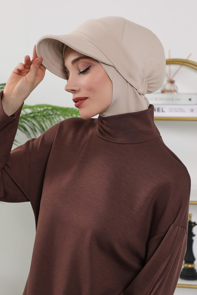 2 in 1 Modest Hijab Bonnet with Removable Visor, Instant Full Coverage Underscarf for Everyday Wear,B-82O
