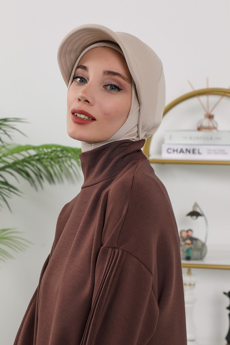 2 in 1 Modest Hijab Bonnet with Removable Visor, Instant Full Coverage Underscarf for Everyday Wear,B-82O