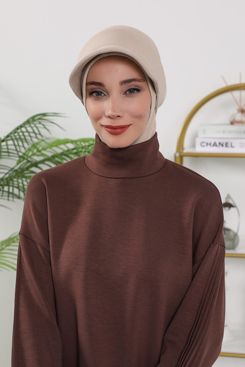 2 in 1 Modest Hijab Bonnet with Removable Visor, Instant Full Coverage Underscarf for Everyday Wear,B-82O