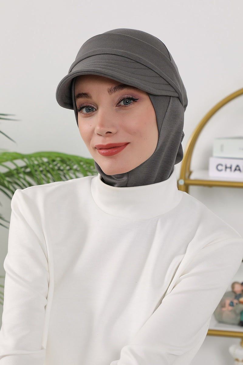 2 in 1 Modest Hijab Bonnet with Removable Visor, Instant Full Coverage Underscarf for Everyday Wear,B-82O