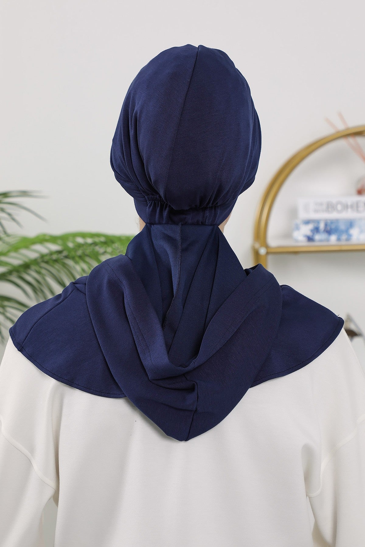 Instant Pleated Hijab Bonnet with Neck Cover, Full Coverage Ready to Wear Underscarf for Modest Women,B-87O Navy Blue