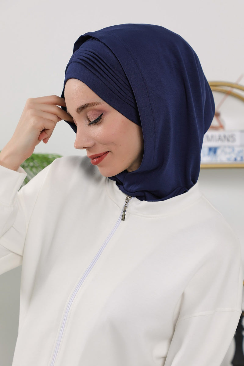 Instant Pleated Hijab Bonnet with Neck Cover, Full Coverage Ready to Wear Underscarf for Modest Women,B-87O