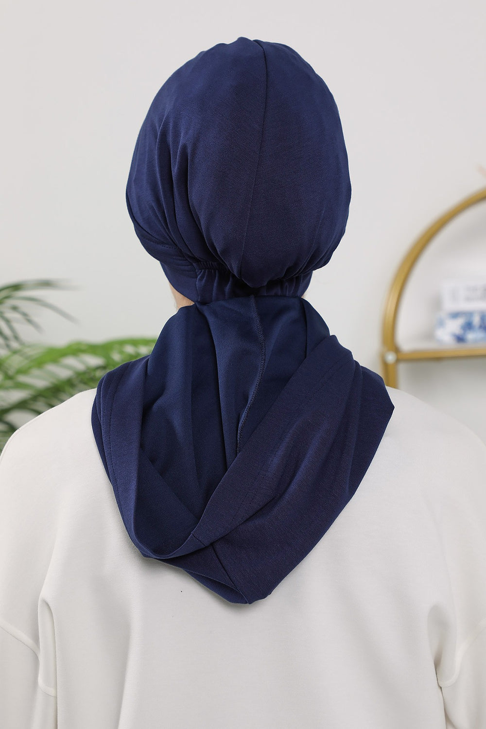 Instant Pleated Hijab Bonnet with Neck Cover, Full Coverage Ready to Wear Underscarf for Modest Women,B-87O Navy Blue