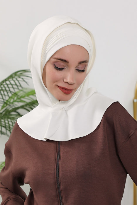 Instant Pleated Hijab Bonnet with Neck Cover, Full Coverage Ready to Wear Underscarf for Modest Women,B-87O