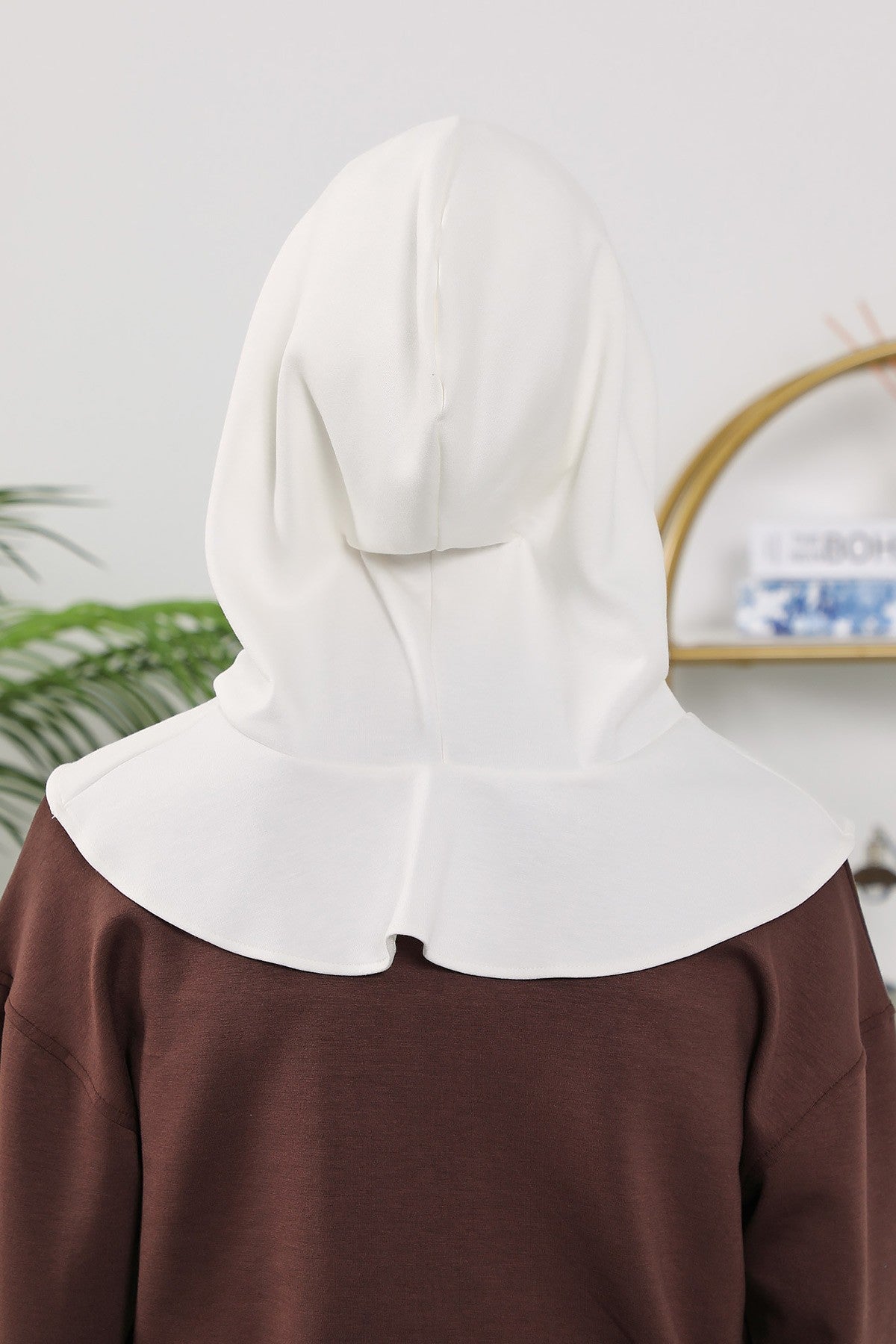 Instant Pleated Hijab Bonnet with Neck Cover, Full Coverage Ready to Wear Underscarf for Modest Women,B-87O Ecru