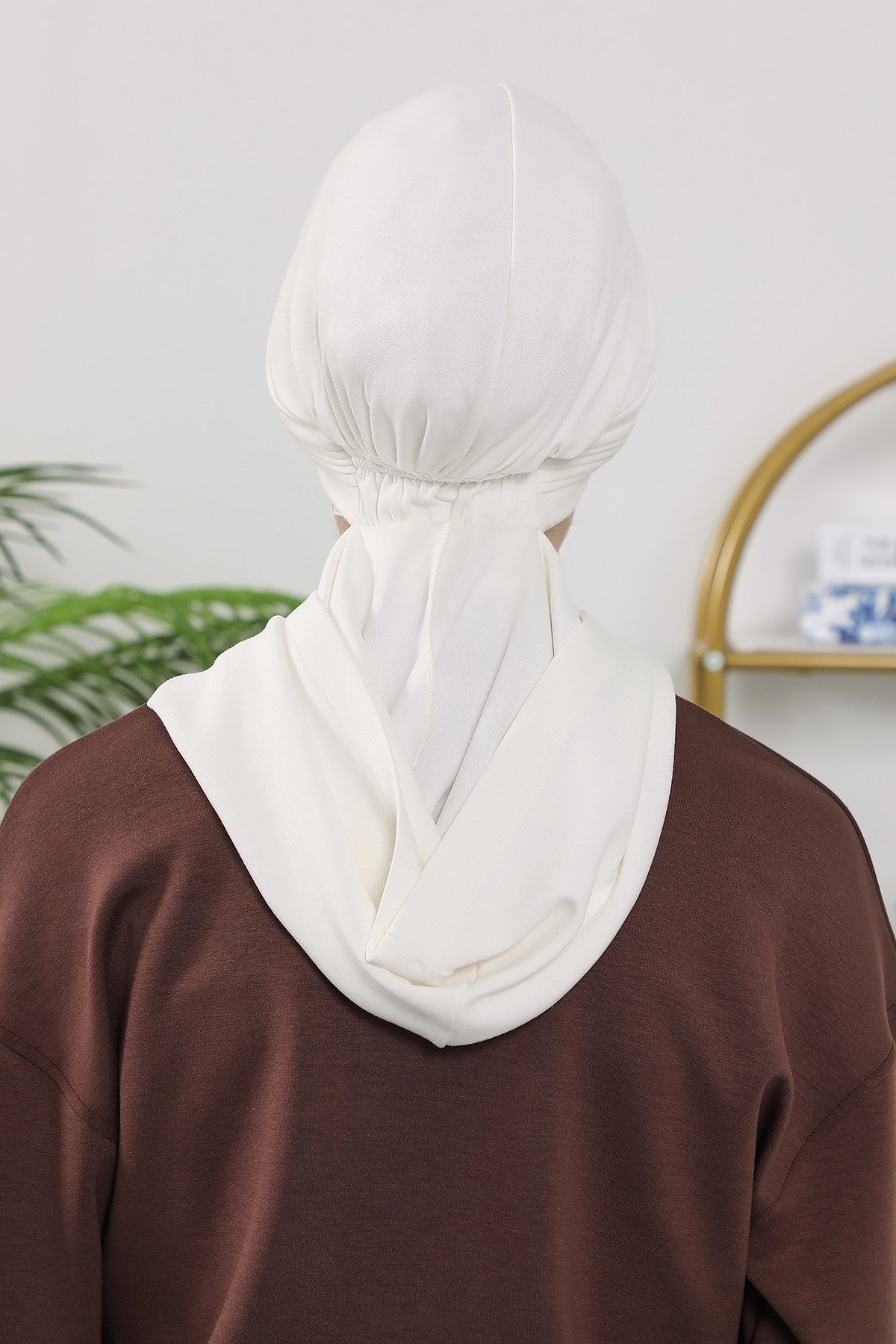 Instant Pleated Hijab Bonnet with Neck Cover, Full Coverage Ready to Wear Underscarf for Modest Women,B-87O Ecru