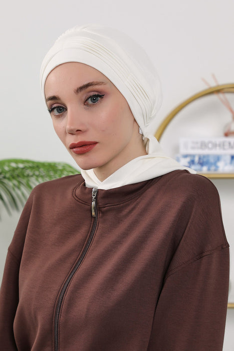 Instant Pleated Hijab Bonnet with Neck Cover, Full Coverage Ready to Wear Underscarf for Modest Women,B-87O