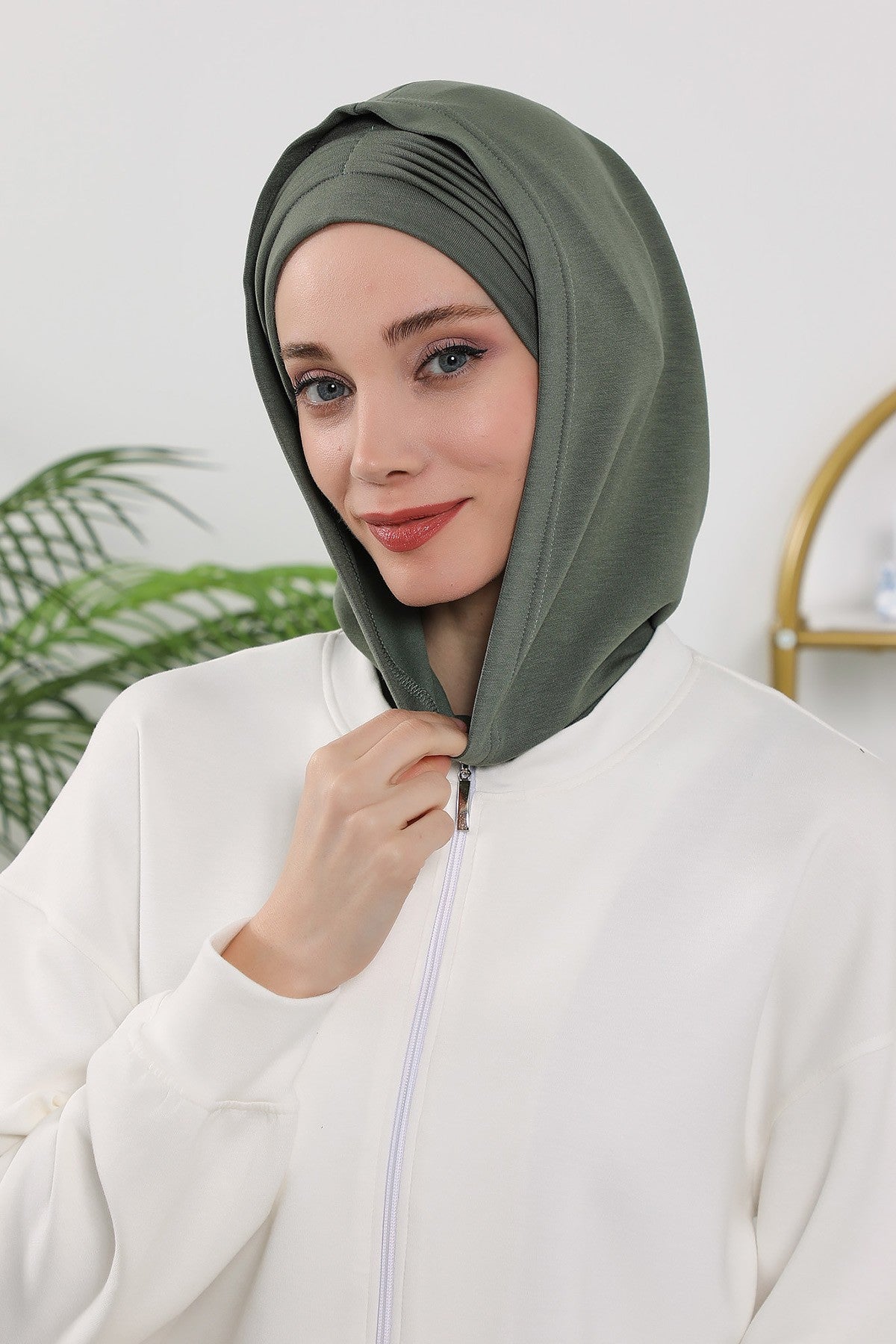 Instant Pleated Hijab Bonnet with Neck Cover, Full Coverage Ready to Wear Underscarf for Modest Women,B-87O Army Green