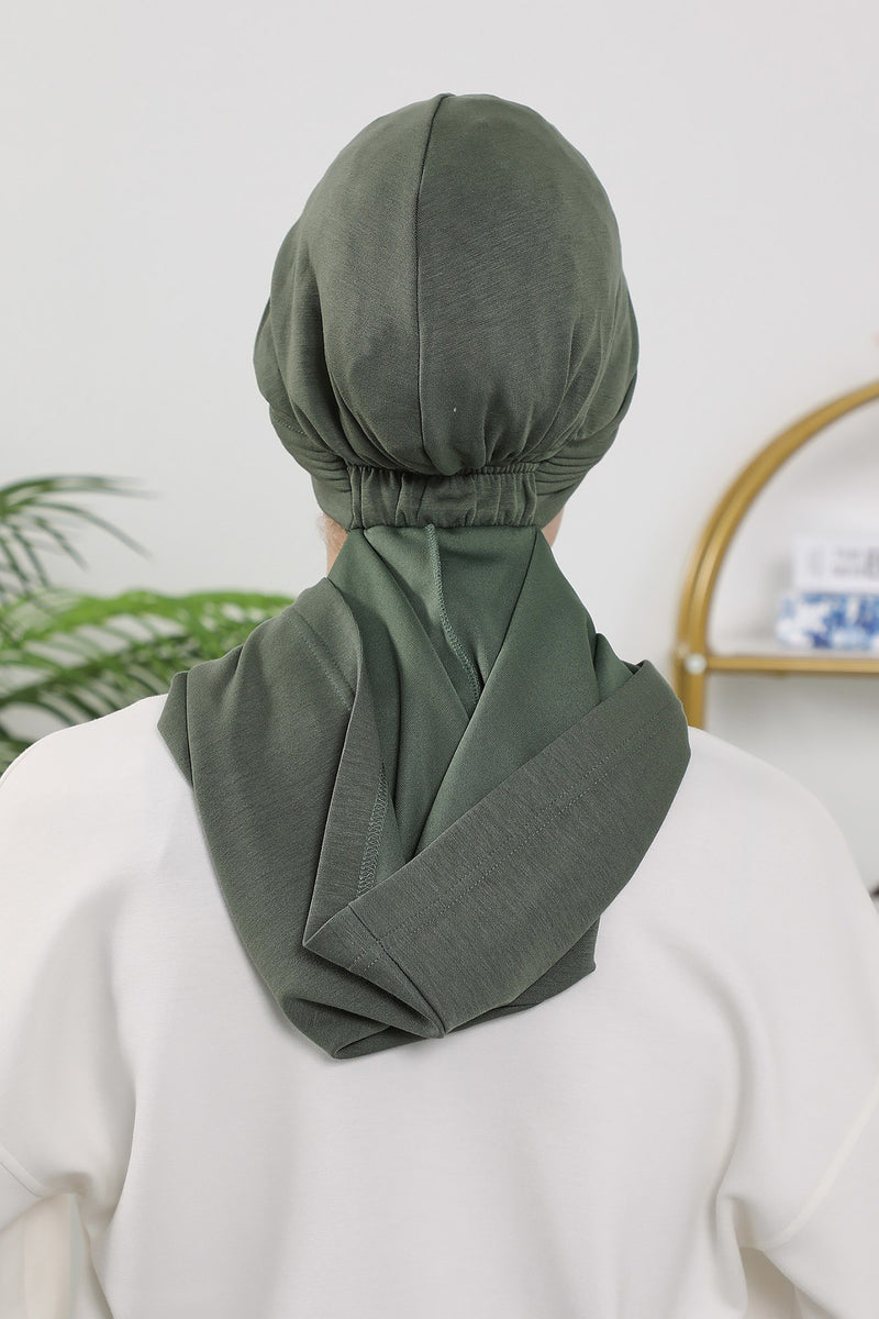Instant Pleated Hijab Bonnet with Neck Cover, Full Coverage Ready to Wear Underscarf for Modest Women,B-87O