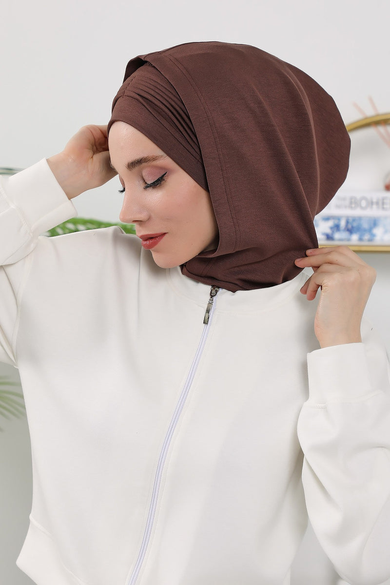 Instant Pleated Hijab Bonnet with Neck Cover, Full Coverage Ready to Wear Underscarf for Modest Women,B-87O