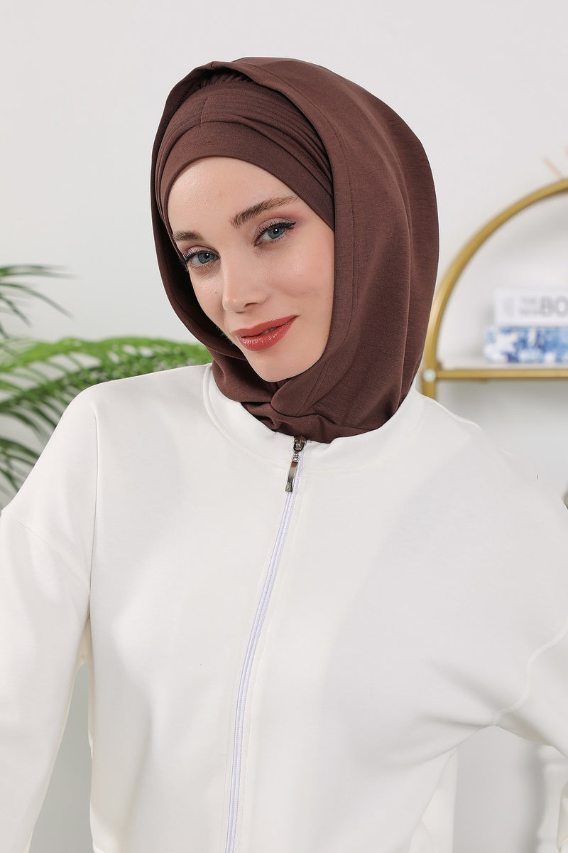 Instant Pleated Hijab Bonnet with Neck Cover, Full Coverage Ready to Wear Underscarf for Modest Women,B-87O