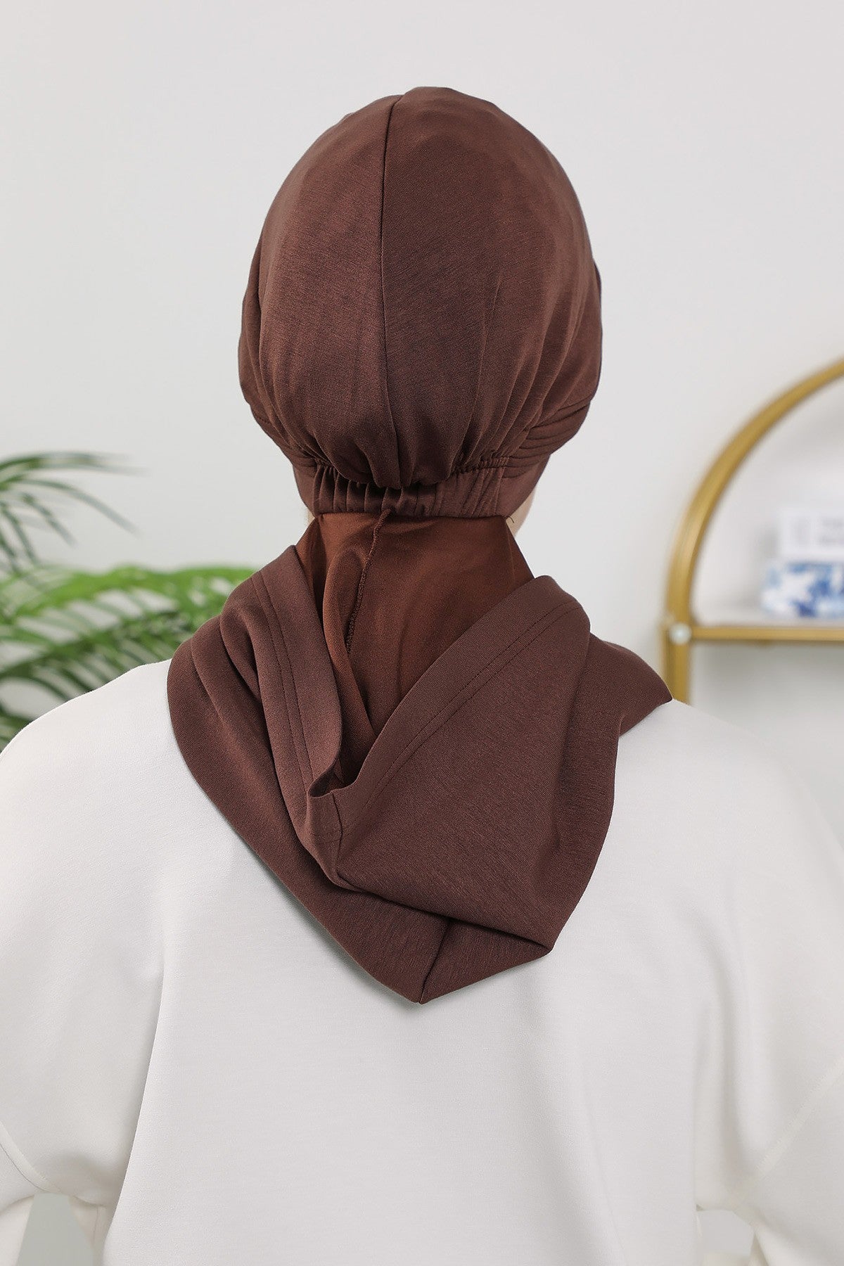Instant Pleated Hijab Bonnet with Neck Cover, Full Coverage Ready to Wear Underscarf for Modest Women,B-87O Brown