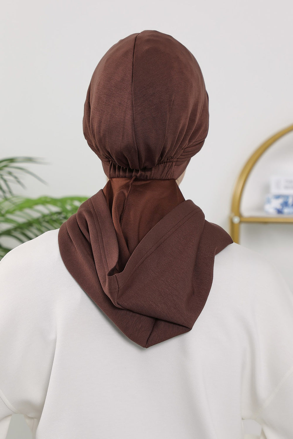 Instant Pleated Hijab Bonnet with Neck Cover, Full Coverage Ready to Wear Underscarf for Modest Women,B-87O Brown