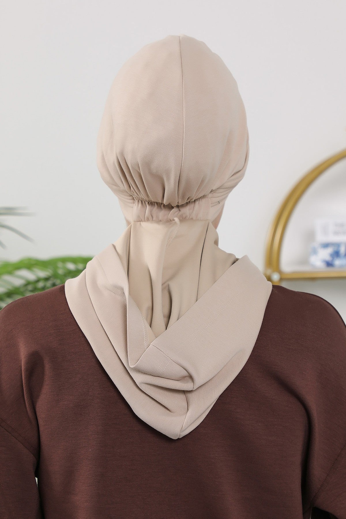 Instant Pleated Hijab Bonnet with Neck Cover, Full Coverage Ready to Wear Underscarf for Modest Women,B-87O Beige