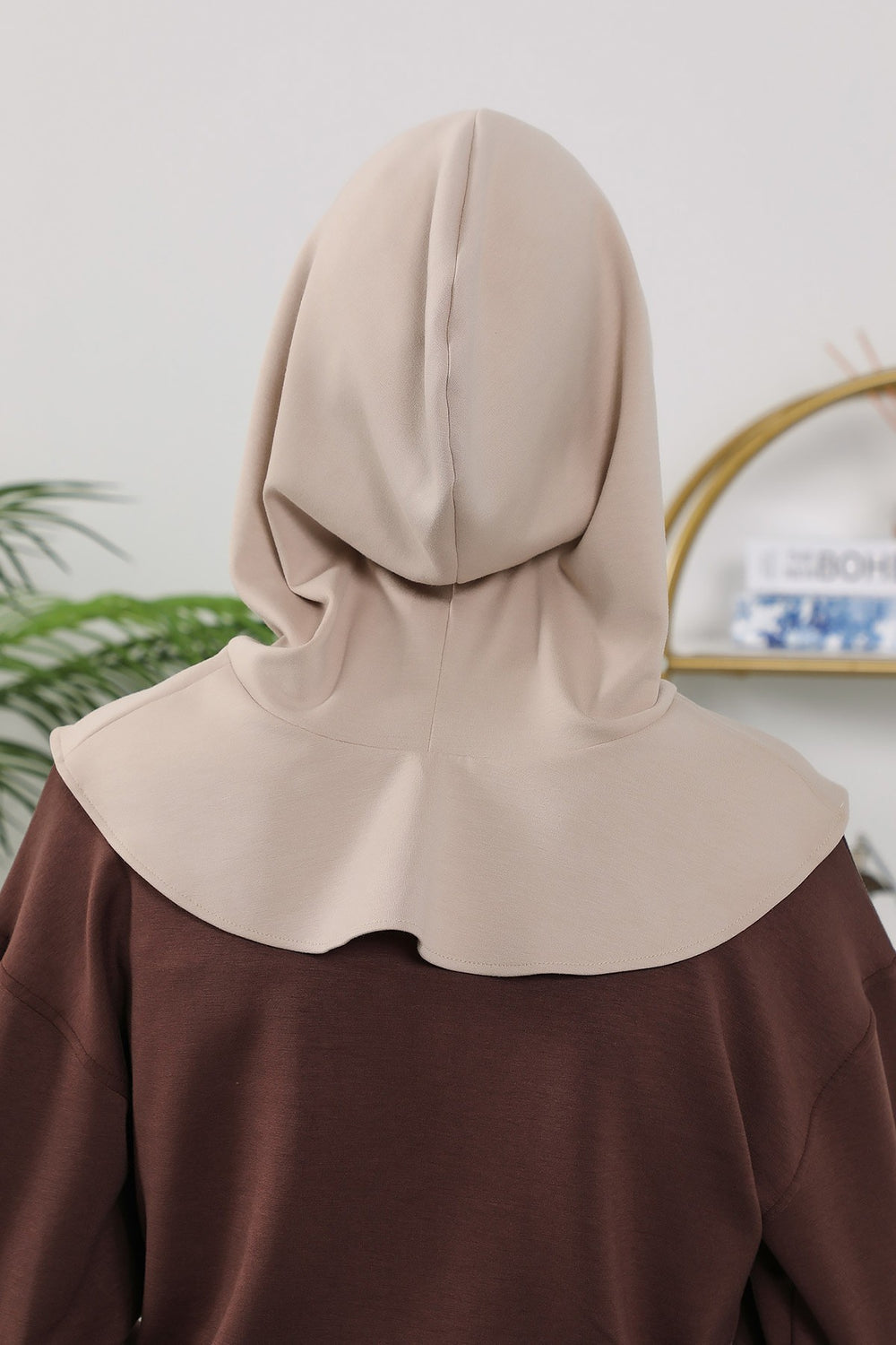 Instant Pleated Hijab Bonnet with Neck Cover, Full Coverage Ready to Wear Underscarf for Modest Women,B-87O Beige