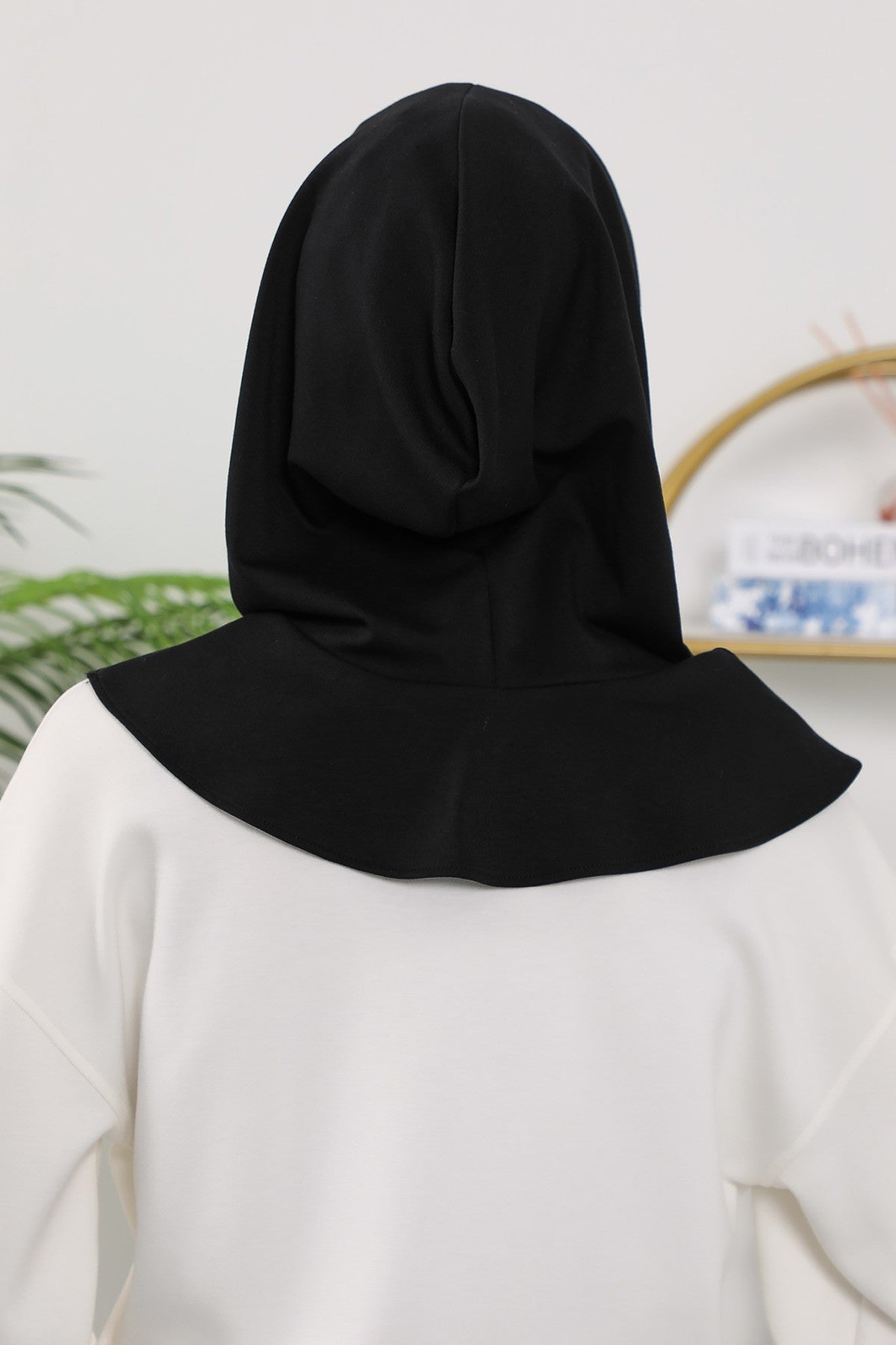 Instant Pleated Hijab Bonnet with Neck Cover, Full Coverage Ready to Wear Underscarf for Modest Women,B-87O Black