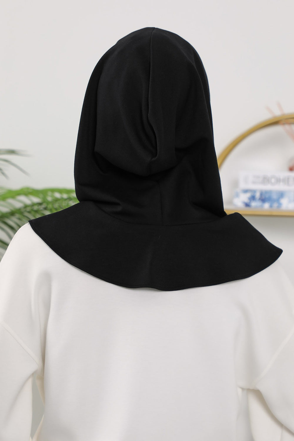 Instant Pleated Hijab Bonnet with Neck Cover, Full Coverage Ready to Wear Underscarf for Modest Women,B-87O Black