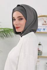 Instant Pleated Hijab Bonnet with Neck Cover, Full Coverage Ready to Wear Underscarf for Modest Women,B-87O Anthracite