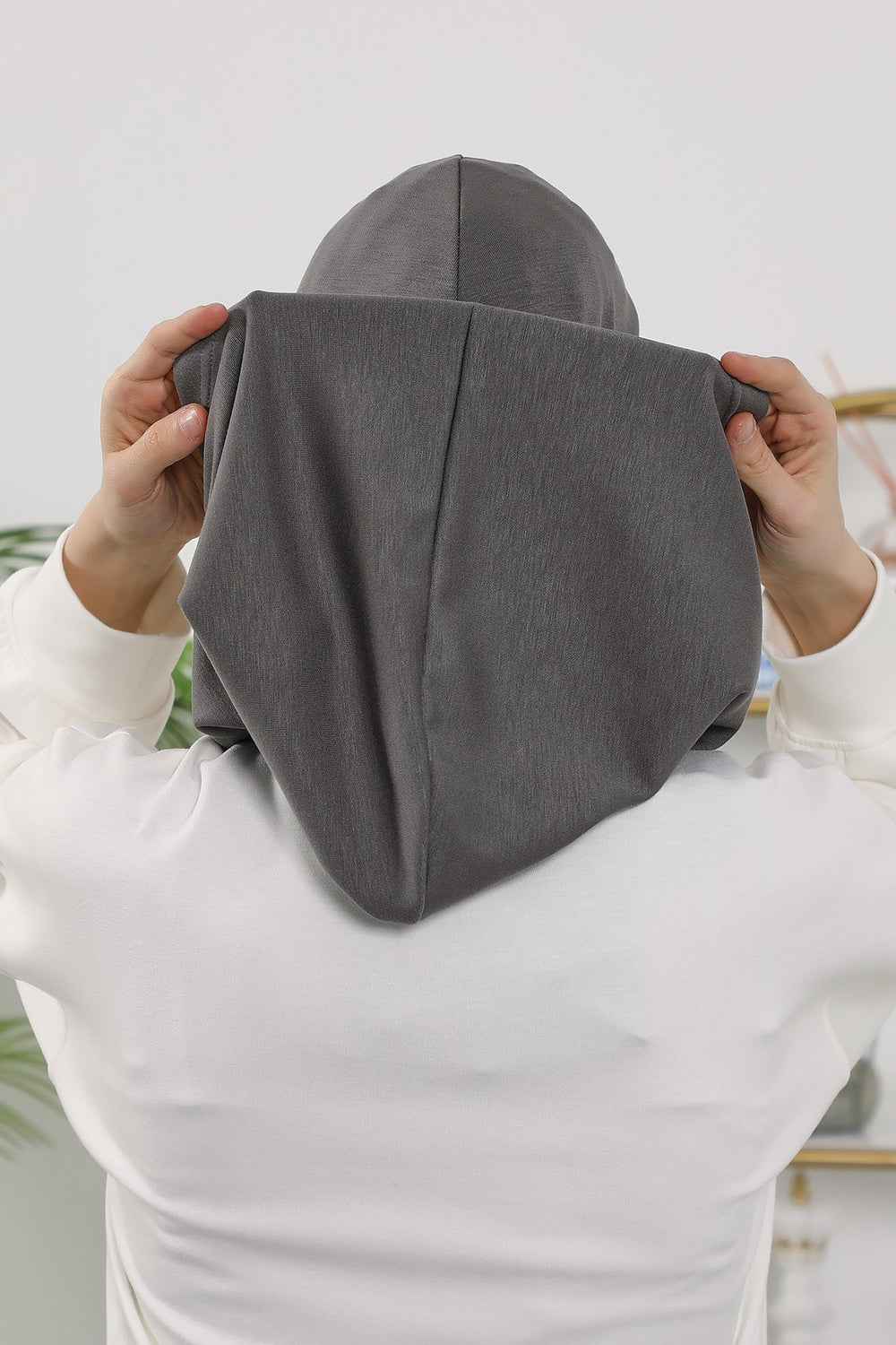 Instant Pleated Hijab Bonnet with Neck Cover, Full Coverage Ready to Wear Underscarf for Modest Women,B-87O Anthracite