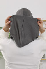 Instant Pleated Hijab Bonnet with Neck Cover, Full Coverage Ready to Wear Underscarf for Modest Women,B-87O Anthracite