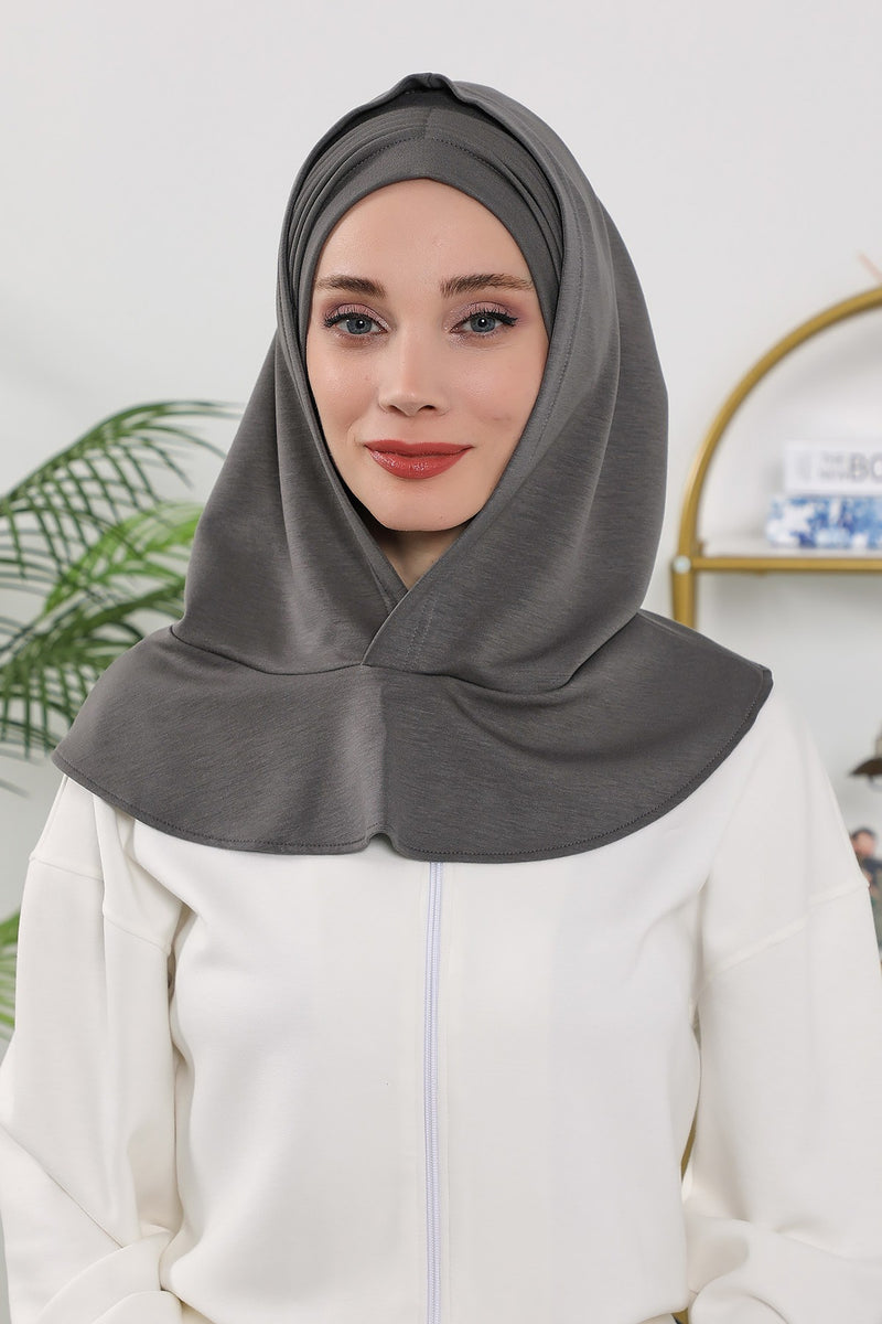 Instant Pleated Hijab Bonnet with Neck Cover, Full Coverage Ready to Wear Underscarf for Modest Women,B-87O