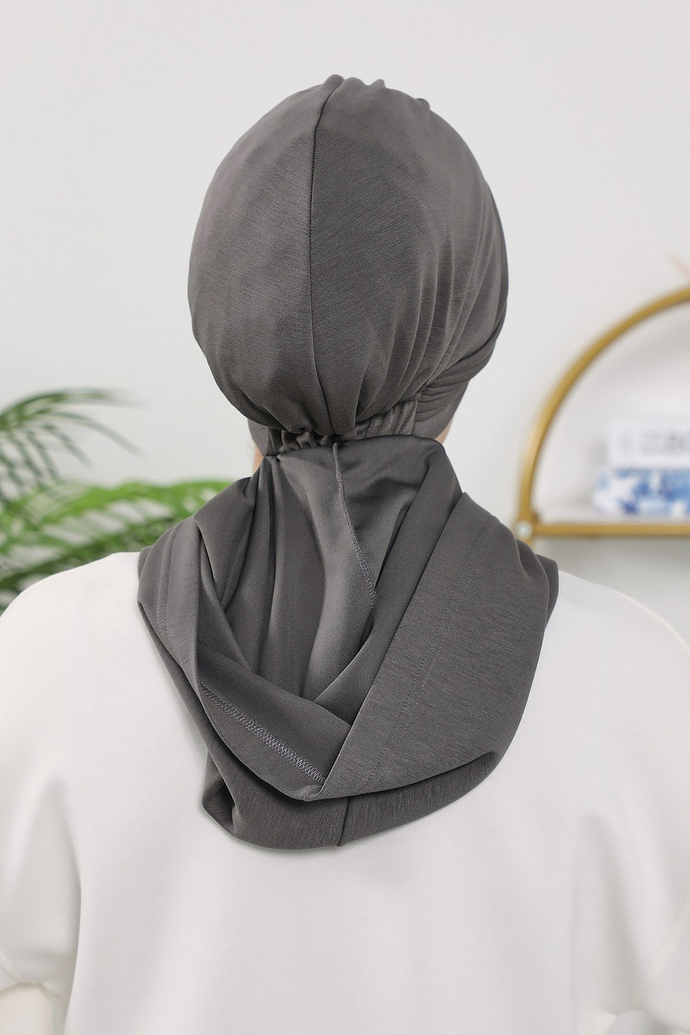 Instant Pleated Hijab Bonnet with Neck Cover, Full Coverage Ready to Wear Underscarf for Modest Women,B-87O Anthracite
