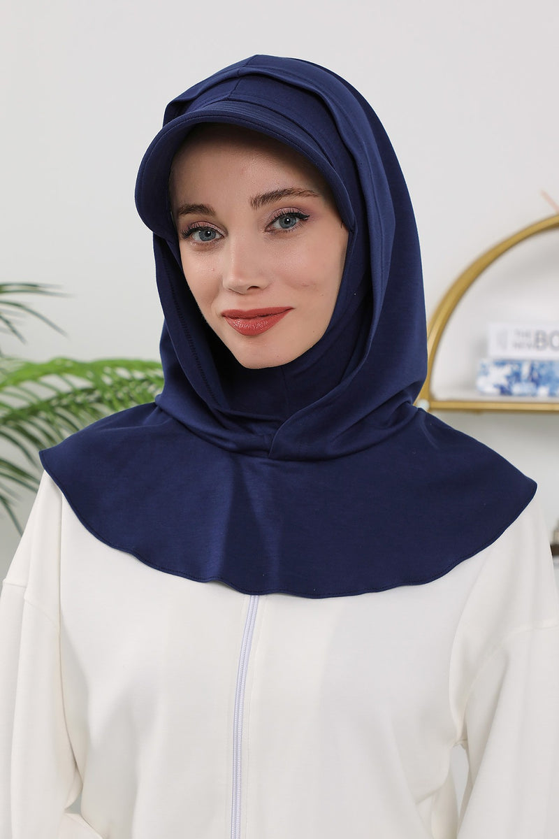Full Coverage Bonnet Hijab with Visor, Ready to Wear Modest Visor Underscarf Bonnet with Neck Cover for All Seasons,B-88O