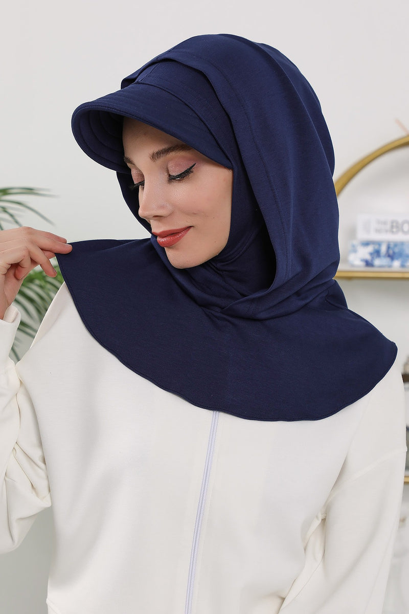Full Coverage Bonnet Hijab with Visor, Ready to Wear Modest Visor Underscarf Bonnet with Neck Cover for All Seasons,B-88O