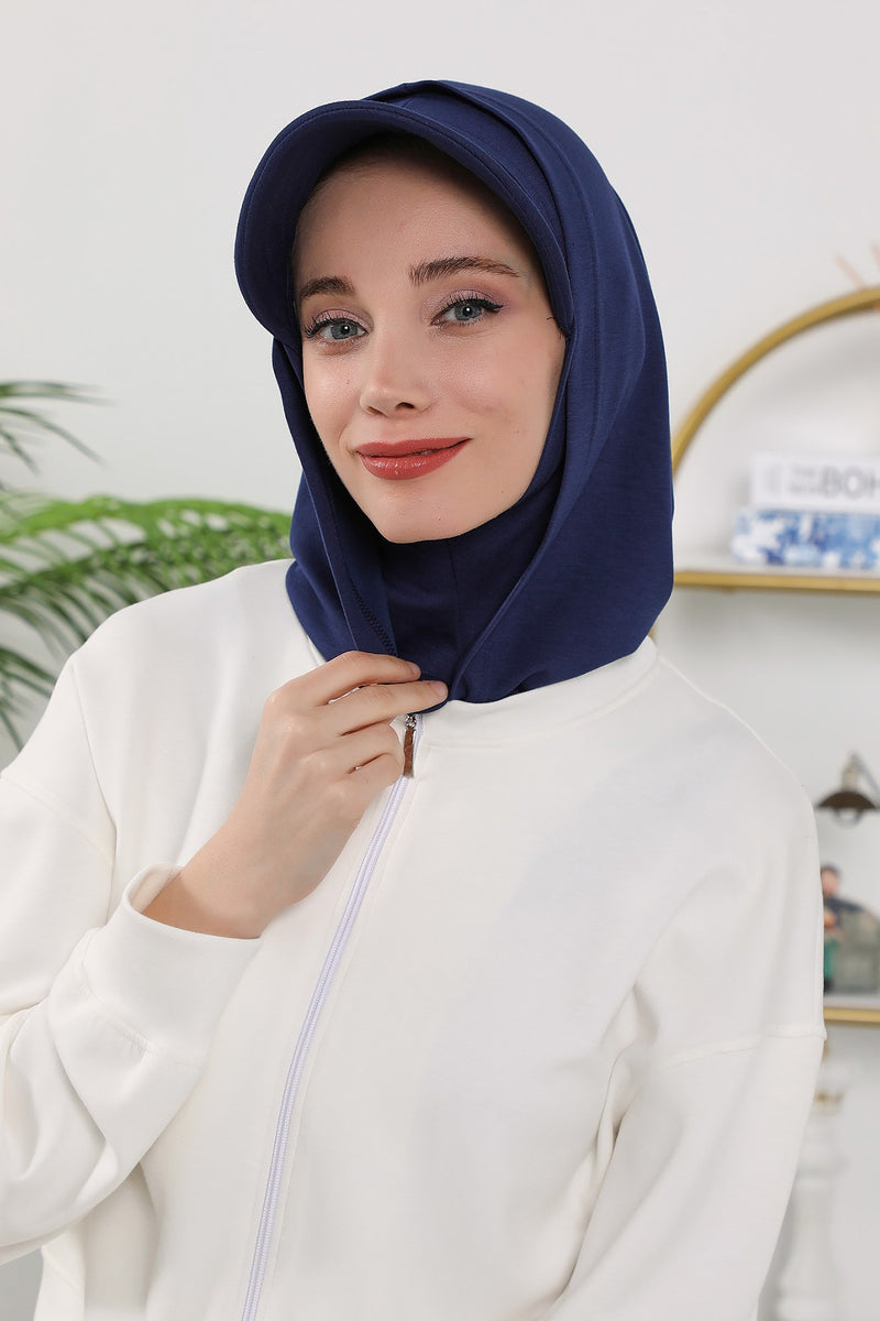 Full Coverage Bonnet Hijab with Visor, Ready to Wear Modest Visor Underscarf Bonnet with Neck Cover for All Seasons,B-88O